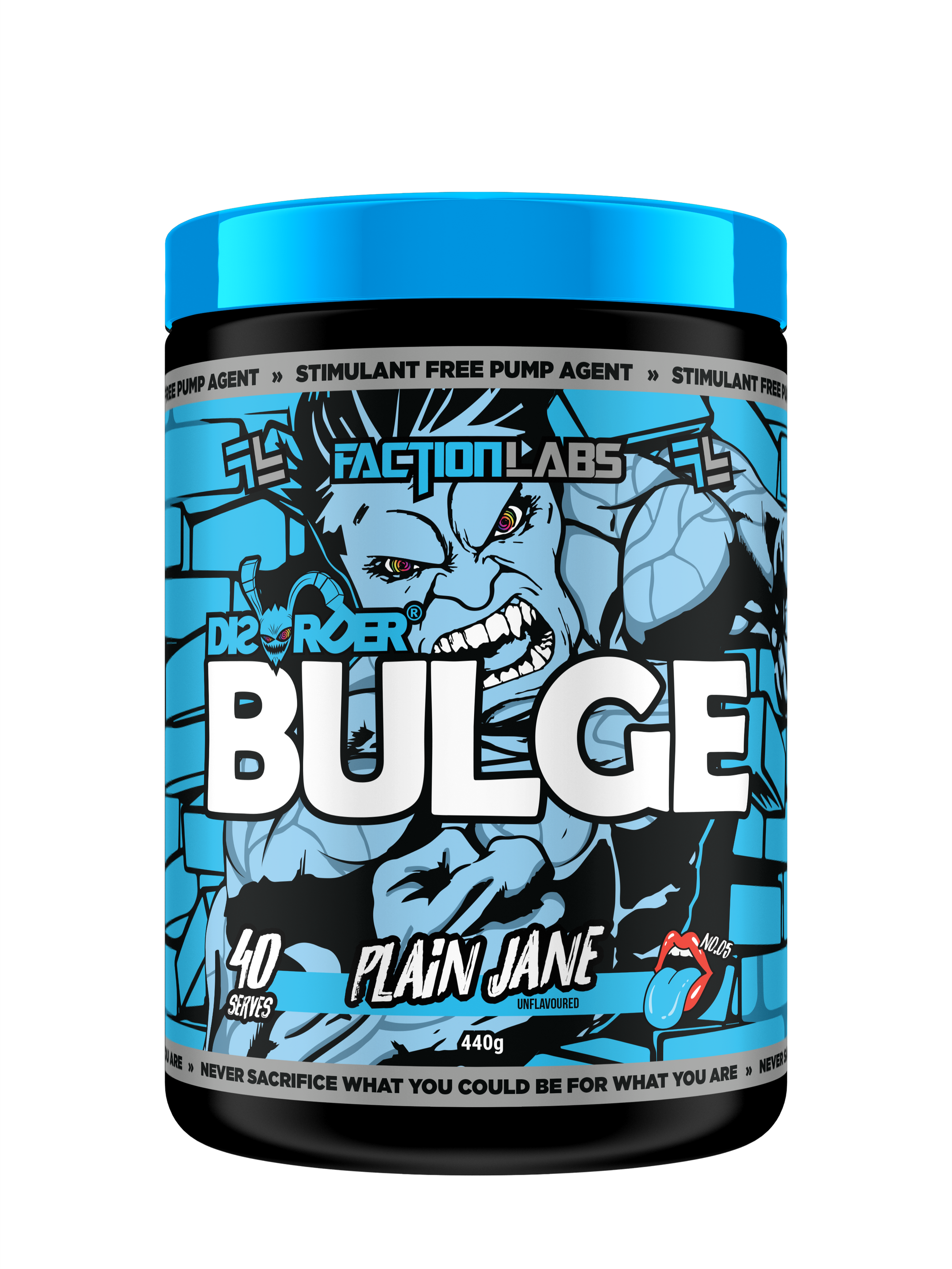 Fitness Hero Presents, Faction Labs Disorder Bulge. A stimulant-free pump pre workout. Support strength and endurance for bigger lifts.